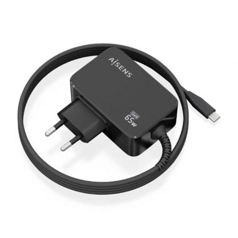 Cargador de Pared GaN Aisens ASCH-1PD65WL033-BK/ 1xUSB Tipo-C + Cable 1.8m/ 65W