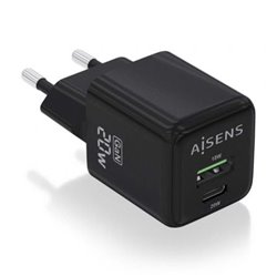 Cargador de Pared GaN Aisens ASCH-20W2P011-BK/ 1xUSB Tipo-C/ 1xUSB/ 20W