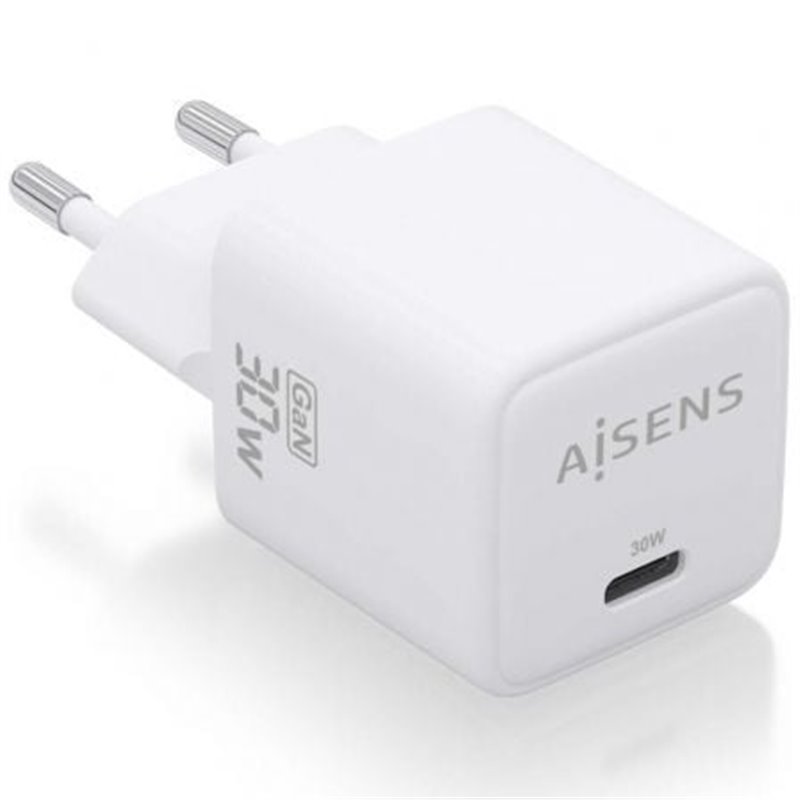 Cargador de Pared GaN Aisens ASCH-30W1P035-W/ 1xUSB Tipo-C/ 30W