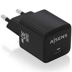 Cargador de Pared GaN Aisens ASCH-30W1P036-BK/ 1xUSB Tipo-C/ 30W