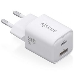 Cargador de Pared GaN Aisens ASCH-35W2P024-W/ 1xUSB Tipo-C/ 1xUSB/ 35W