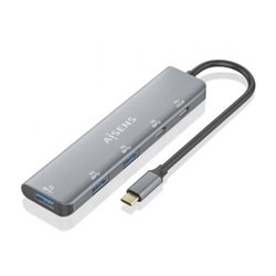 Hub USB Tipo-C Aisens A109-0857/ 3xUSB/ 1xUSB Tipo-C/ 1xUSB Tipo-C PD/ Gris
