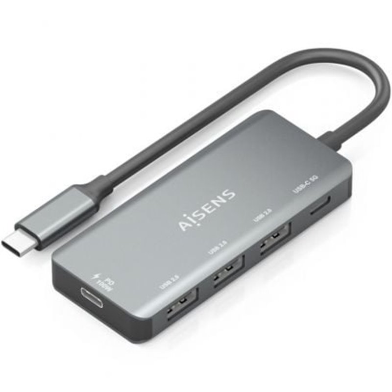 Hub USB Tipo-C Aisens A109-0945/ 3xUSB/ 1xUSB Tipo-C/ 1xUSB Tipo-C PD/ Gris