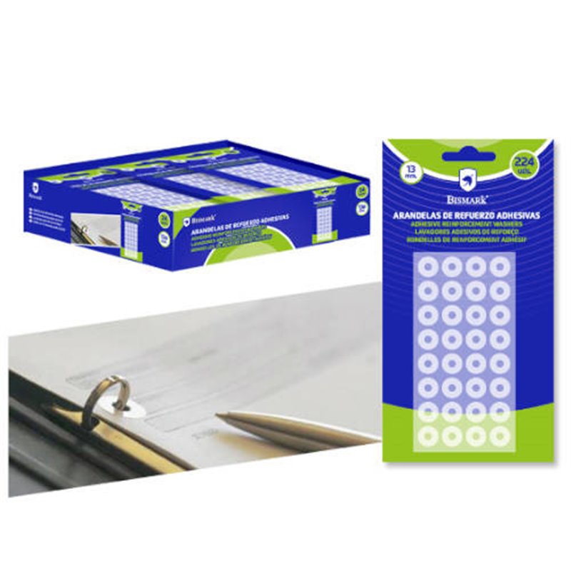BLISTER 224 UNIDADES ARANDELAS DE REFUERZO ADHESIVAS TRANSPARENTES 13mm BISMARK 327333