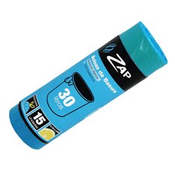 ROLLO 15 UNIDADES BOLSA BASURA AZUL OLOR LIMON 30 LITROS ZAP 320186