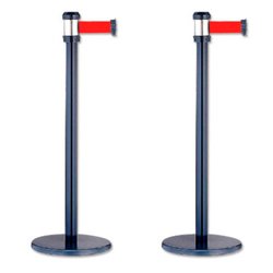 PACK 2 POSTES SEPARADOR METALICO NEGRO CON CORDON ROJO 2 METROS 322129