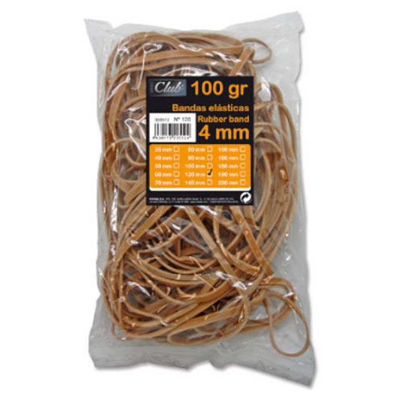 BOLSA 100 GR. GOMAS ELASTICAS Nº 12 DE 12 CM. LARGO Y 4 CM. GROSOR OFFICE CLUB 320512