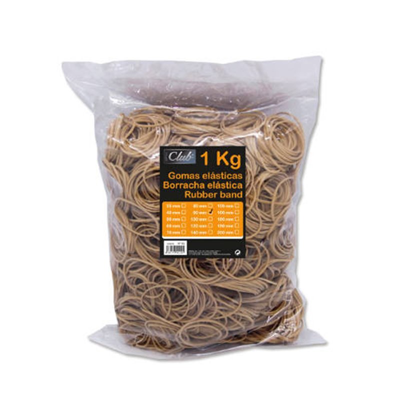 BOLSA 1 KG. GOMAS ELASTICAS Nº 90 DE 9 CM. LARGO OFFICE CLUB 320429