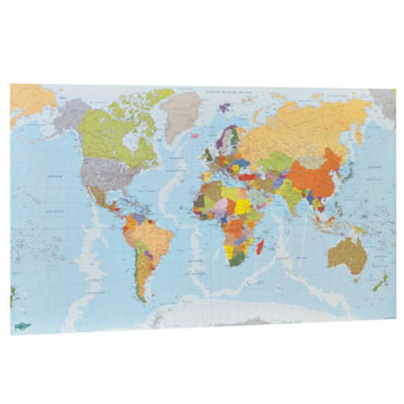 MAPA MUNDI PLASTIFICADO SIN MARCO ENROLLADO 84X140 CM. FAIBO 173G