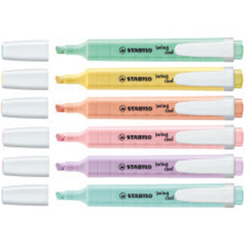 ESTUCHE PLASTICO SWING COOL PASTEL 6 UNIDADES SURTIDAS TRAZO 1/4MM. STABILO 275/6-08