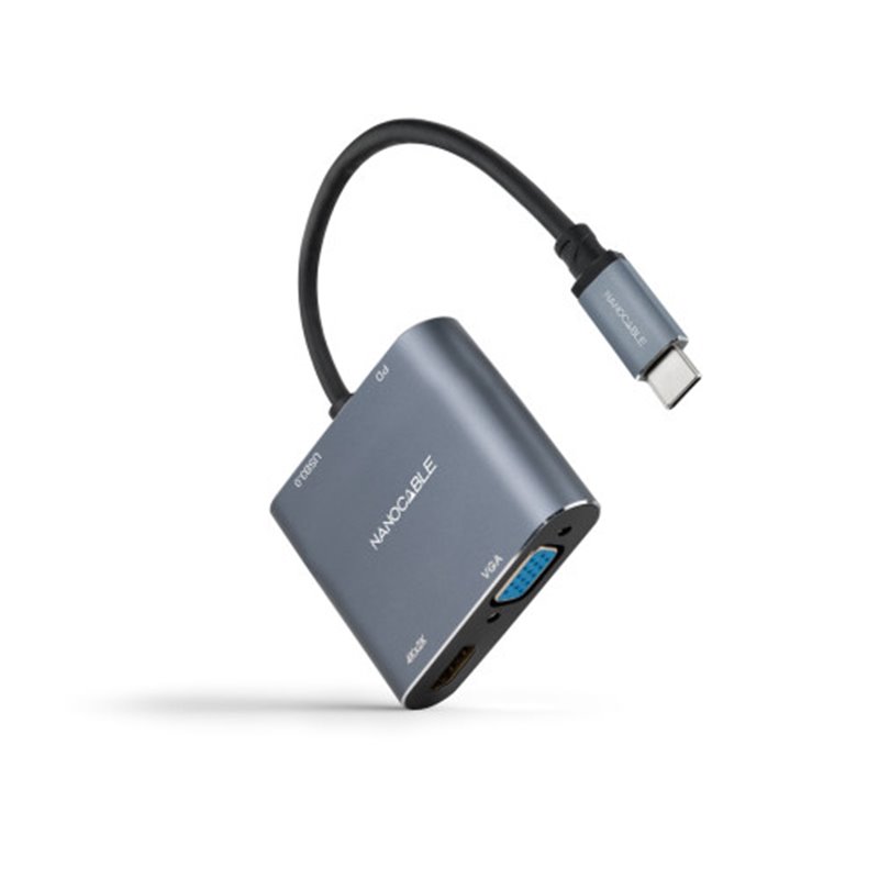 NANOCABLE CONVERSOR USB-C MACHO A HDMI HEMBRA, VGA HEMBRA, USB3.0 Y USB-C PD