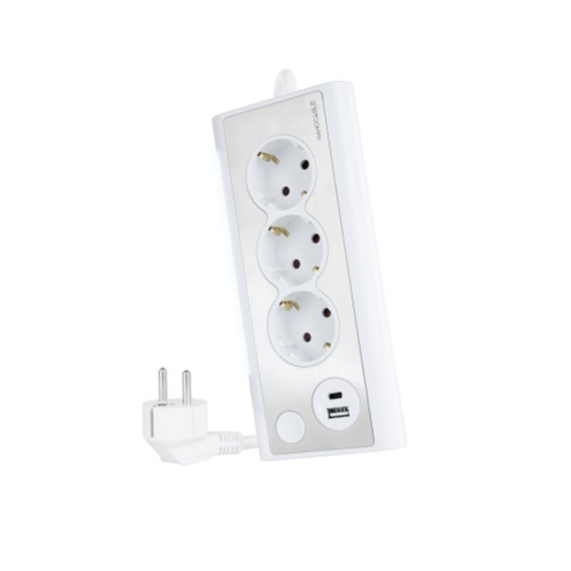 Nanocable Regleta de Sobremesa con 3 Tomas de Tierra y 2 USB´s con Luz, Blanco