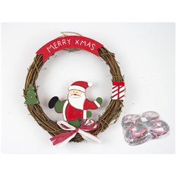 COLGANTE PUERTA CORONA PAPA NOEL 20CM