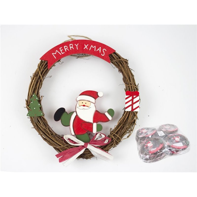 COLGANTE PUERTA CORONA PAPA NOEL 20CM