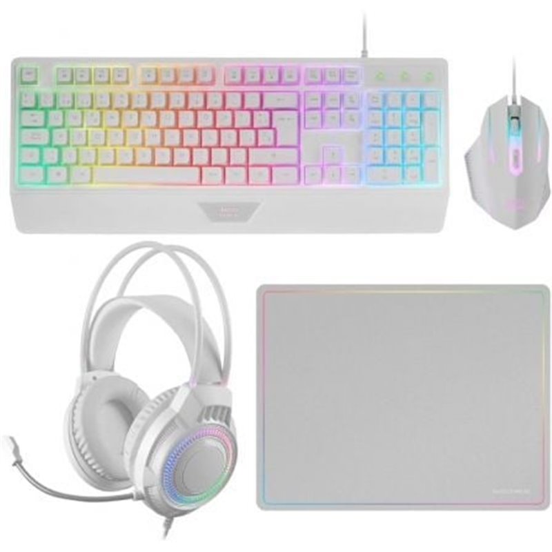 Pack Gaming Mars Gaming MCP124PROWES/ Teclado + Rat�n �ptico + Auriculares + Alfombrilla/ Blanco