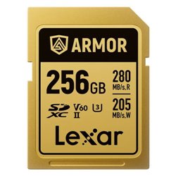 LEXAR 256GB PROFESSIONAL ARMOR GOLD SDXC UHS-II CARDS,  UP TO 280MB/S READ 210MB/S WRITE C10 V60 U3,STAINLESS STEEL CASING, IP68