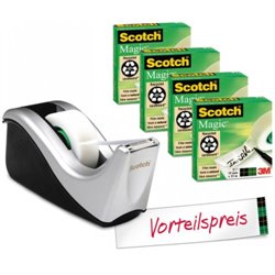 PACK DISPENSADOR PORTARROLLOS C60 NEGRO/PLATA + 1 ROLLO CINTA 19MM X 33M MAGICC60-ST4 SCOTCH 7100040322