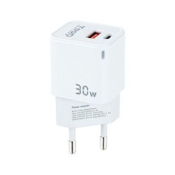 Cargador de Pared GaN TooQ TQWC-GANQCPD30WT/ 1xUSB Tipo-C/ 1xUSB/ 30W