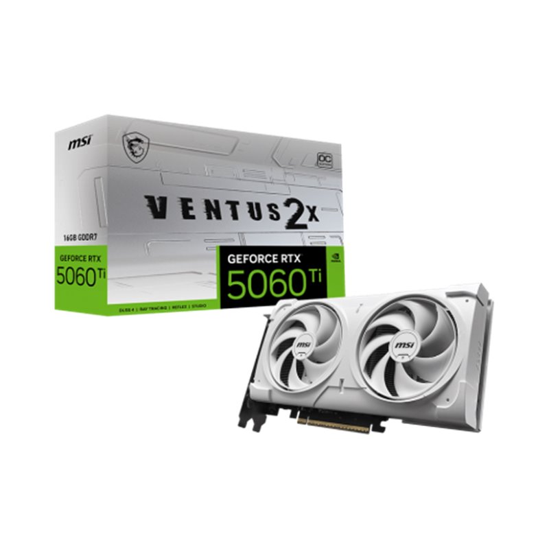 VGA MSI RTX 5060 TI 16G VENTUS 2X OC WHITE PLUS,NV,RTX5060TI,16GB,GDDR7,128BIT,1HDMI+3DP,STORMFORCE FAN (2 VENTILADORES)