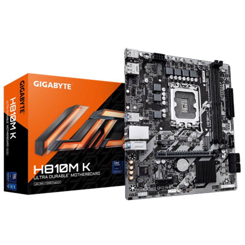 PLACA GIGABYTE H810M K,INTEL,1851,H810,2DDR5,128GB,HDMI+DP,4SATA6+1M.2,GBLAN,3USB3.2,MATX