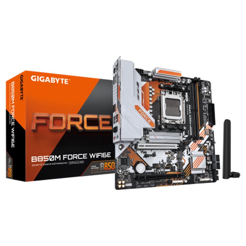 PLACA GIGABYTE B850M FORCE WF6E,AMD,AM5,B850,2DDR5,128GB,1HDMI+1DP,4SATA3+3M.2,GBELAN+WIFI6E+BT5.3,4USB3.2,MATX