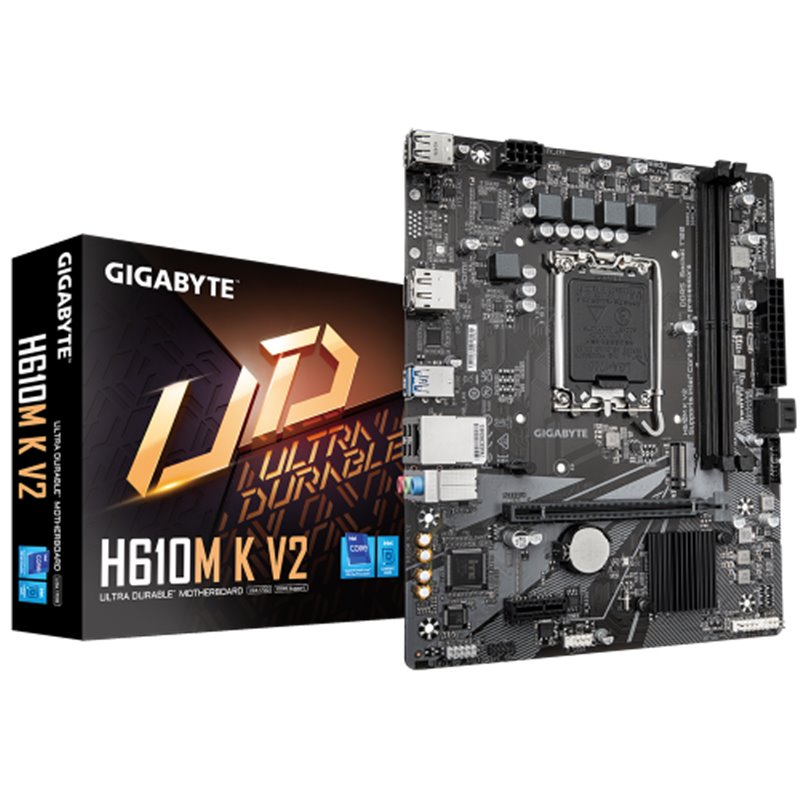 GIGABYTE H610M K V2 Placa base - Procesadores Intel Core 14ª generación, hasta 5600 MHz DDR5, 1xPCIe 3.0 M.2, LAN 1GbE, USB 3.2 