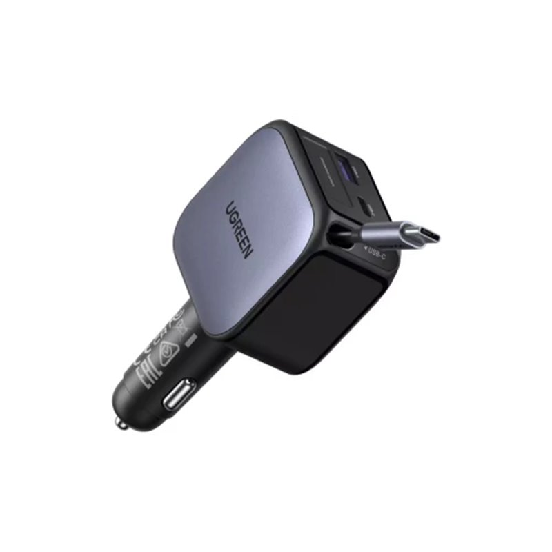 UGREEN 90W 2C1A FAST CAR CHARGER WITH RETRACTABLE USB-C CABLE