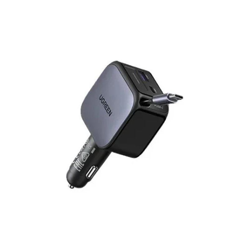 UGREEN 60W 2C1A FAST CAR CHARGER WITH RETRACTABLE USB-C CABLE