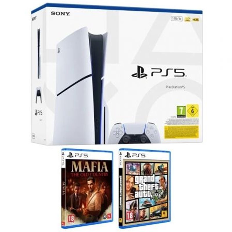 Consola Sony Playstation 5 - PS5 Slim Est�ndar 1TB/ Incluye Mando Dual Sense y Juego GTA V + Mafia: The Old Country/ Chassis E