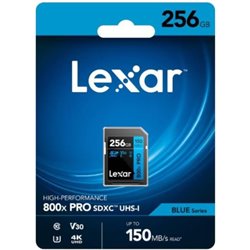 LEXAR 256GB PROFESSIONAL 800X PRO SDXC UHS-I CARDS,  UP TO 150MB/S READ 45MB/S WRITE C10 V30 U3