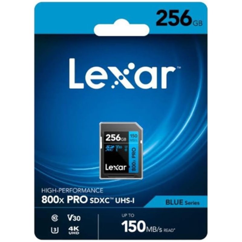 LEXAR 256GB PROFESSIONAL 800X PRO SDXC UHS-I CARDS,  UP TO 150MB/S READ 45MB/S WRITE C10 V30 U3