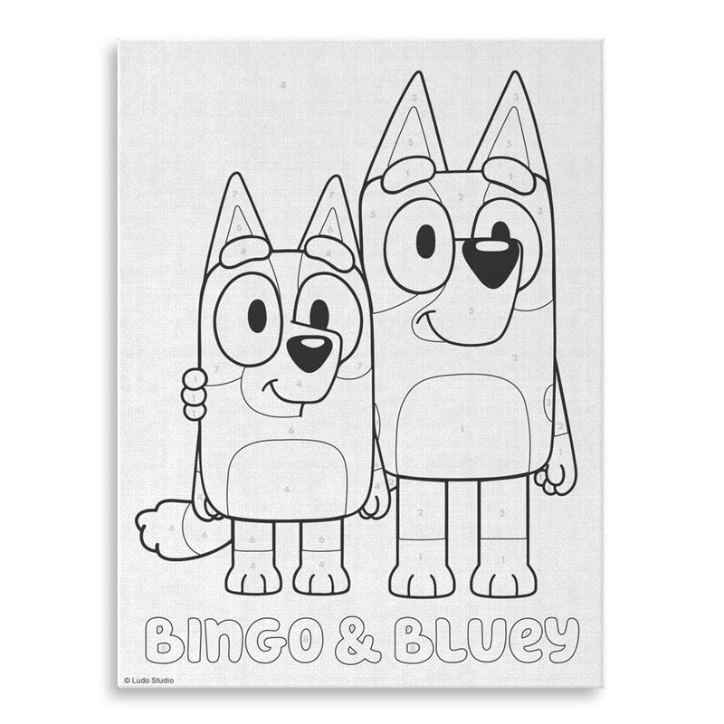 Pinta con numeros en lienzo + acuarelas Bluey