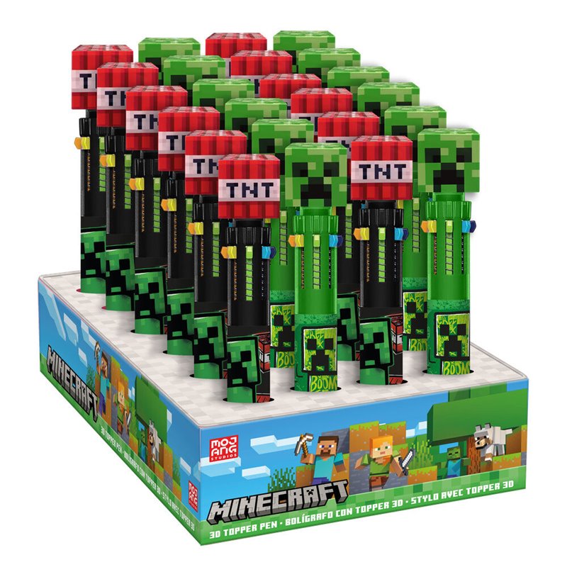 Boligrafo 10 colores topper 3D Minecraft surtido