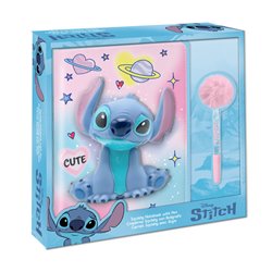 Cuaderno Squshy + boligrafo pompom Stitch Disney