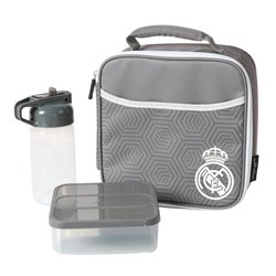 Bolsa porta alimentos termica + tupper + botella Real Madrid