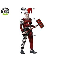 DISFRAZ ARLEQU�N INFANTIL CON GORRO ROJO Y NEGRO PARA NI�O