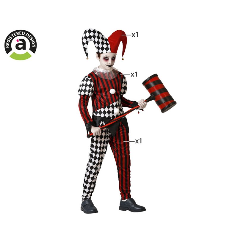 DISFRAZ ARLEQU�N INFANTIL CON GORRO ROJO Y NEGRO PARA NI�O