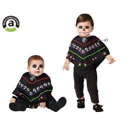 DISFRAZ PONCHO CALAVERA COLORIDO PARA NI�O BEB�