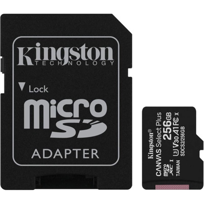 KINGSTON 256GB MICSDXC CANVAS SELECT PLUS 100R A1 C10 CARD+ADP