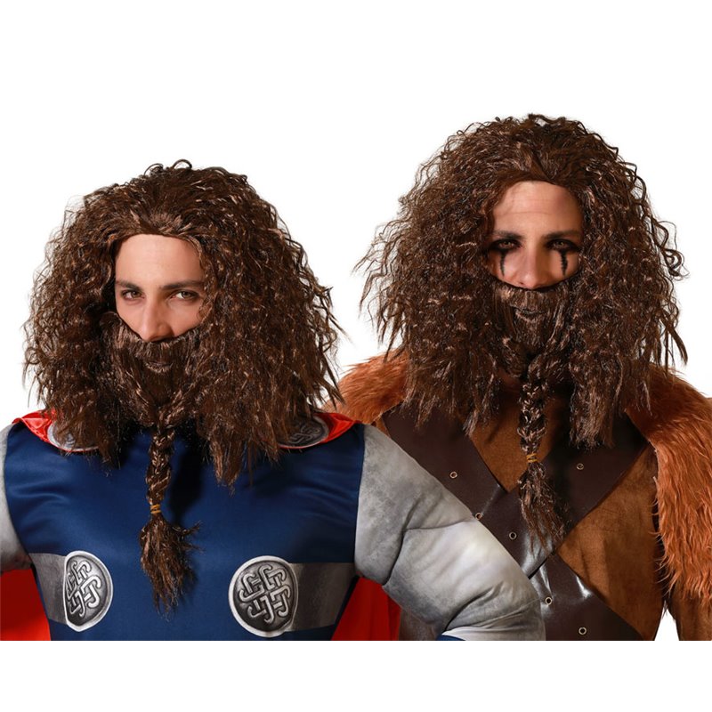 PELUCA Y BARBA VIKINGO MARRON