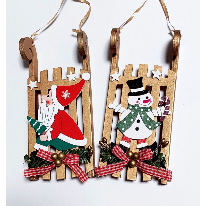 COLGANTE TRINEO ORO CON FIGURA 18x8CM 2 SURTIDO