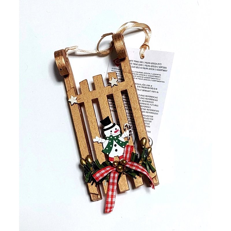 COLGANTE TRINEO ORO CON FIGURA 12x5CM 2 SURTIDO