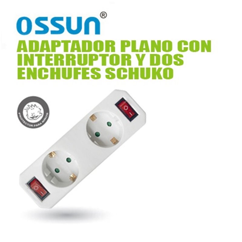 ADAPTADOR PLANO C/INTERRUPTOR Y DOS ENCHUFES