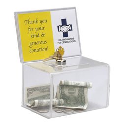 CAJA PARA SUGERENCIAS O PROPINAS CON LLAVE CON EXPOSITOR 16,5X11 CM TRANSPARENTE DEFLECTO 596901