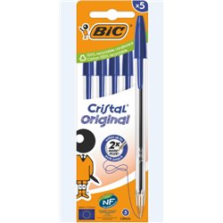 BLISTER CARTÓN 5 BOLIGRAFOS CRISTAL CON CUERPO TRANSPARENTE TRAZO 0,4MM. AZUL BIC 516344