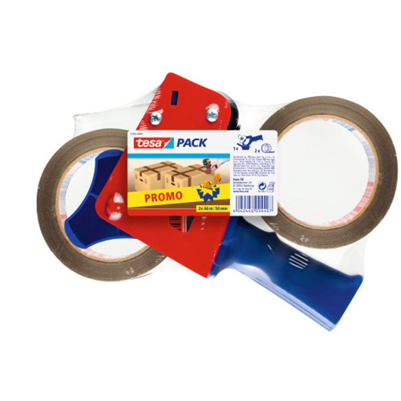 PACK PRECINTADORA MANUAL CUERPO PLASTICO Y METAL + 2 ROLLOS 50MM.X66M. TESA 57455-00001-01