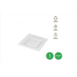 PLATO LLANO CUADRADO BLANCO 23CM 5UD REUT.
