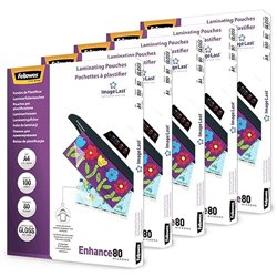 PACK 500 FUNDAS PLASTIFICAR 80 MICRAS BRILLO A4 (216X303 MM) FELLOWES 100142462