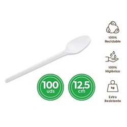 CUCHARA POSTRE REUTILIZABLE BLANCA 12.5CM x 100Unds.