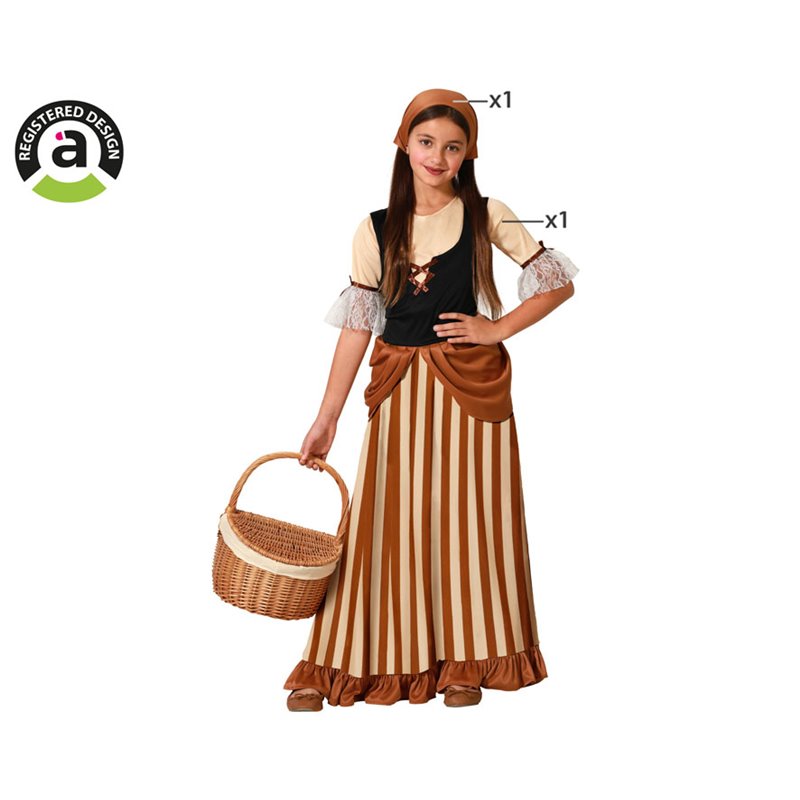 DISFRAZ MESONERA MARR�N VESTIDO CON DIADEMA NI�A